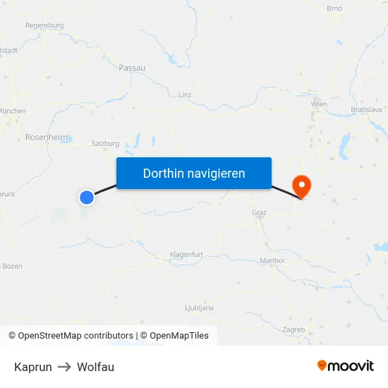 Kaprun to Wolfau map