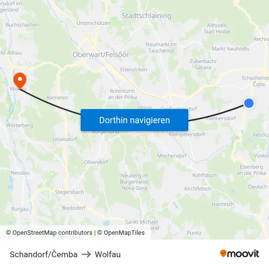 Schandorf/Čemba to Wolfau map
