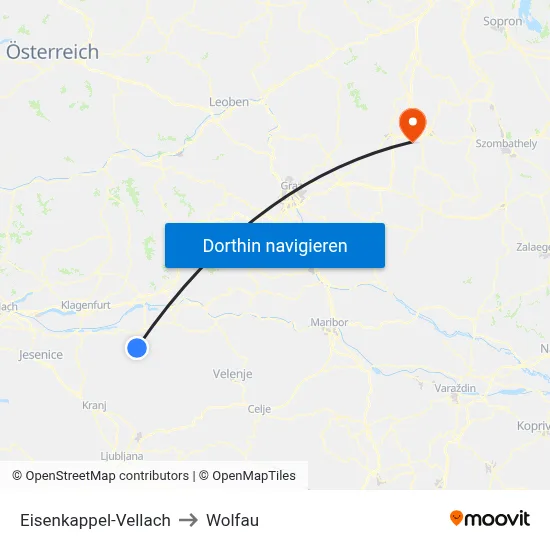 Eisenkappel-Vellach to Wolfau map