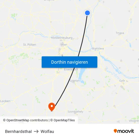 Bernhardsthal to Wolfau map