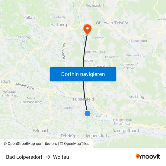 Bad Loipersdorf to Wolfau map