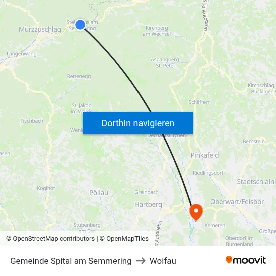 Gemeinde Spital am Semmering to Wolfau map