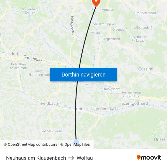 Neuhaus am Klausenbach to Wolfau map