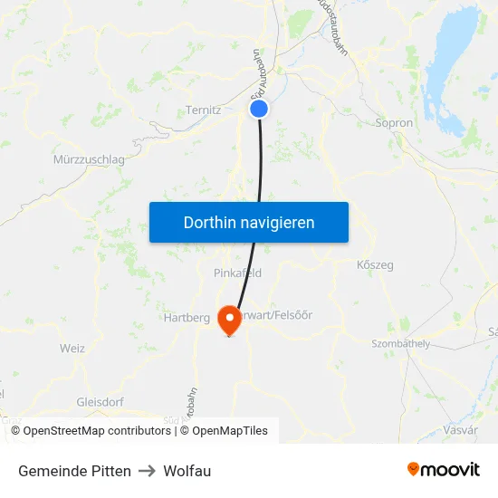Gemeinde Pitten to Wolfau map