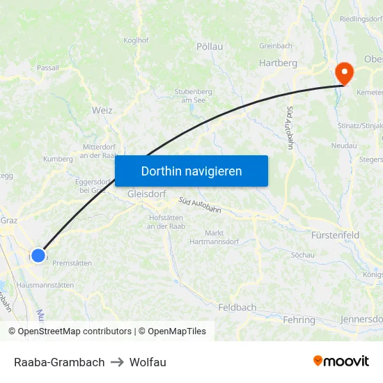 Raaba-Grambach to Wolfau map