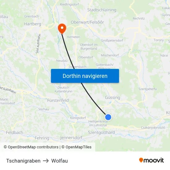 Tschanigraben to Wolfau map