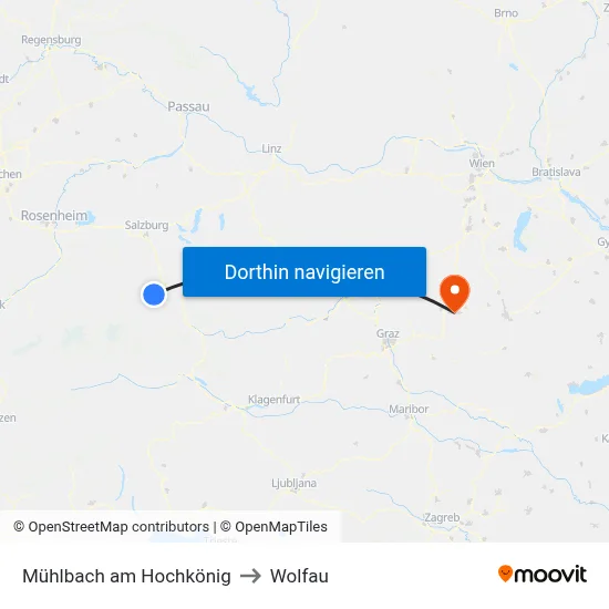 Mühlbach am Hochkönig to Wolfau map
