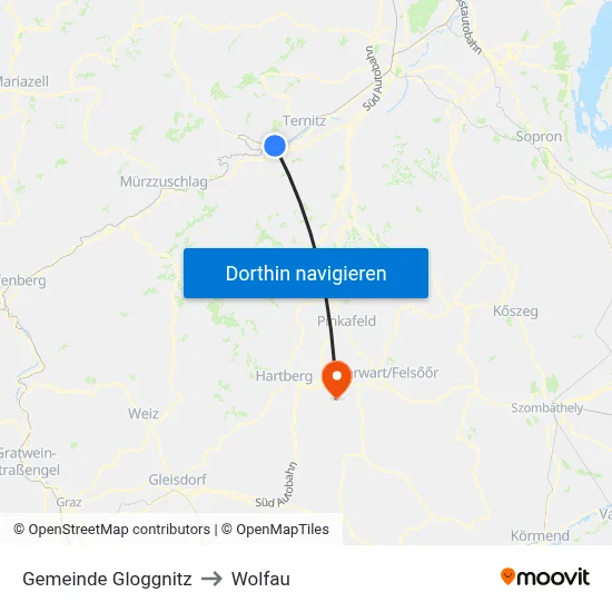 Gemeinde Gloggnitz to Wolfau map