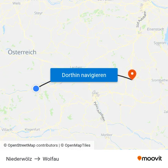Niederwölz to Wolfau map