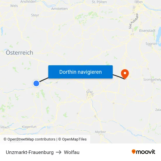 Unzmarkt-Frauenburg to Wolfau map