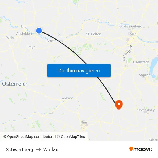 Schwertberg to Wolfau map