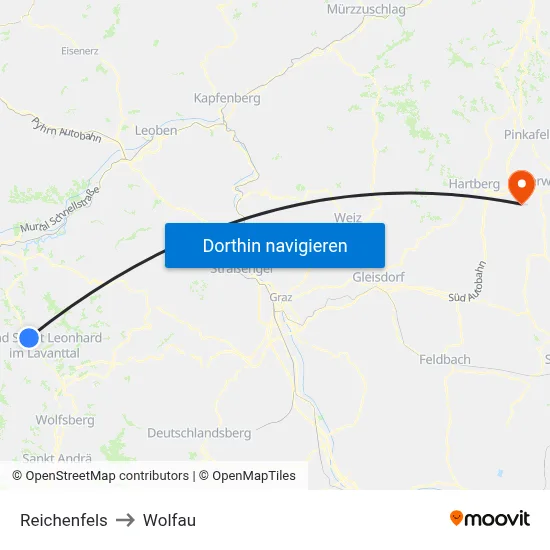 Reichenfels to Wolfau map