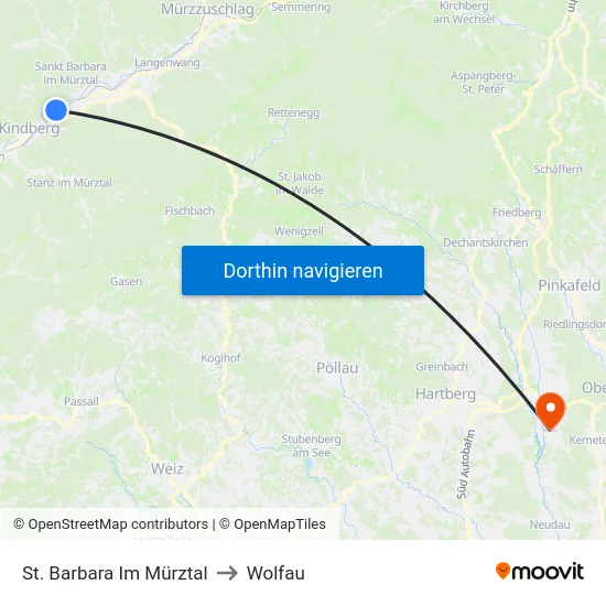 St. Barbara Im Mürztal to Wolfau map