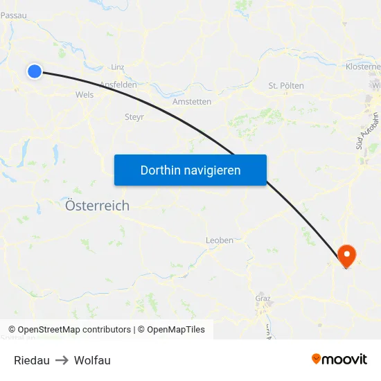 Riedau to Wolfau map