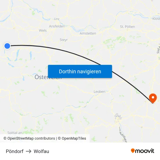 Pöndorf to Wolfau map