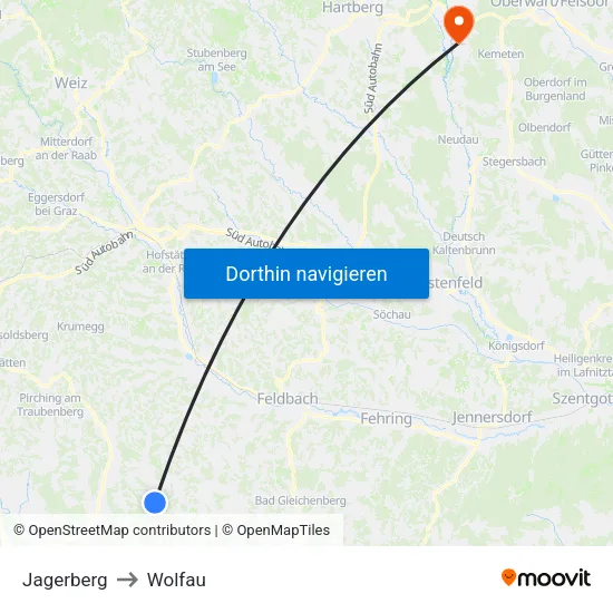 Jagerberg to Wolfau map