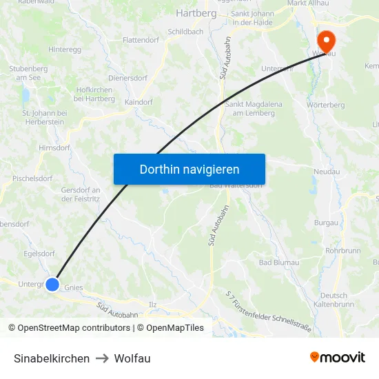 Sinabelkirchen to Wolfau map
