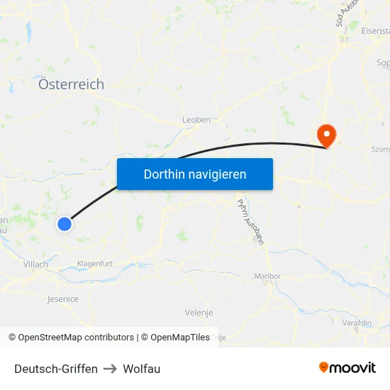 Deutsch-Griffen to Wolfau map