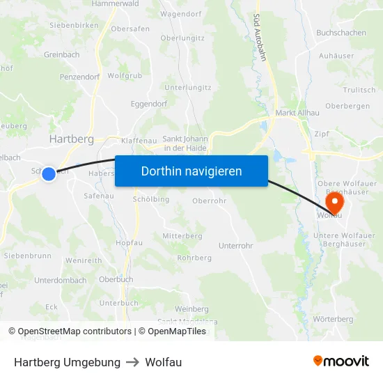 Hartberg Umgebung to Wolfau map