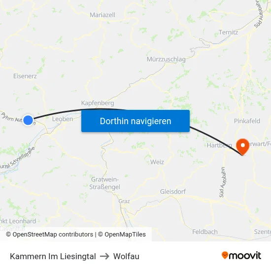 Kammern Im Liesingtal to Wolfau map