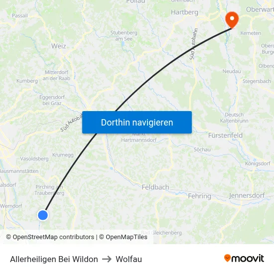 Allerheiligen Bei Wildon to Wolfau map