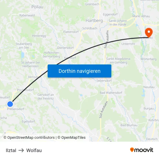 Ilztal to Wolfau map