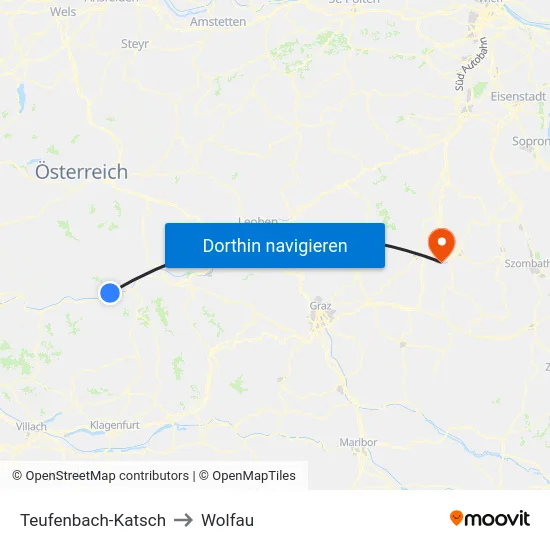 Teufenbach-Katsch to Wolfau map