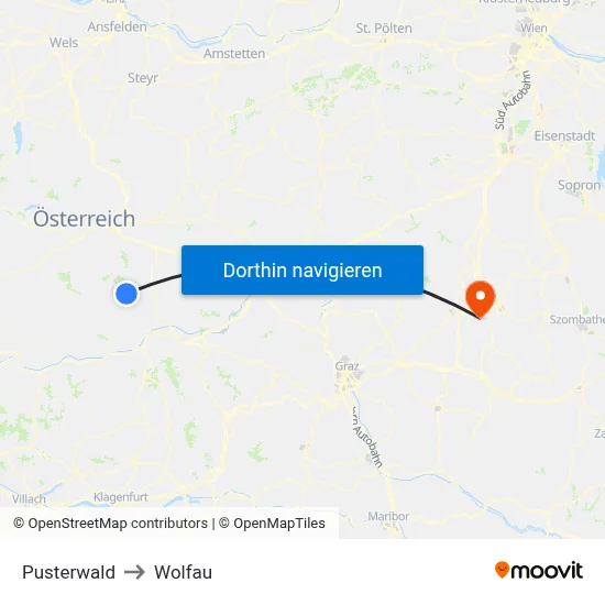 Pusterwald to Wolfau map