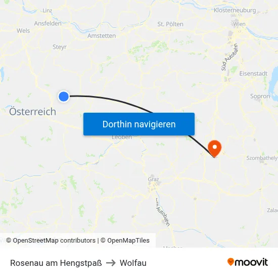 Rosenau am Hengstpaß to Wolfau map