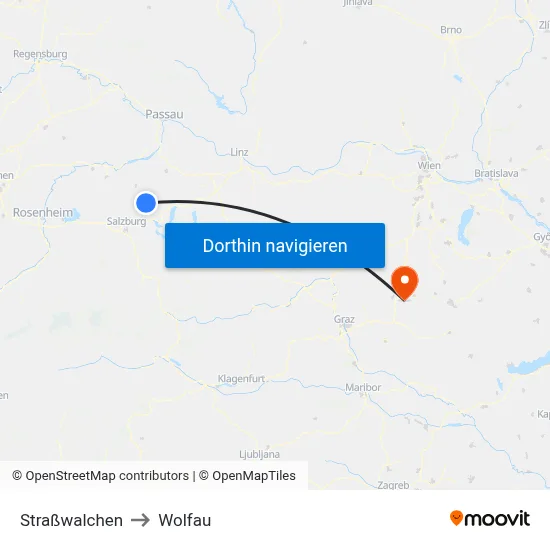 Straßwalchen to Wolfau map