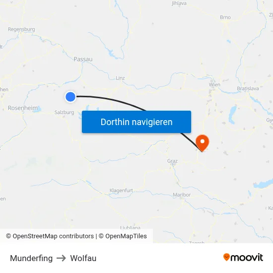 Munderfing to Wolfau map