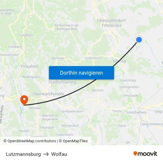 Lutzmannsburg to Wolfau map
