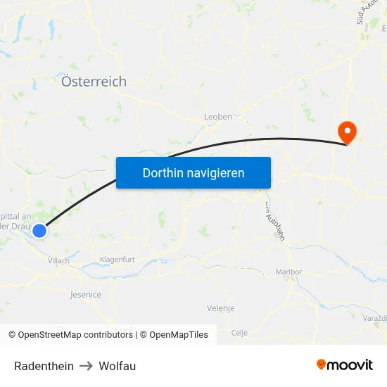 Radenthein to Wolfau map