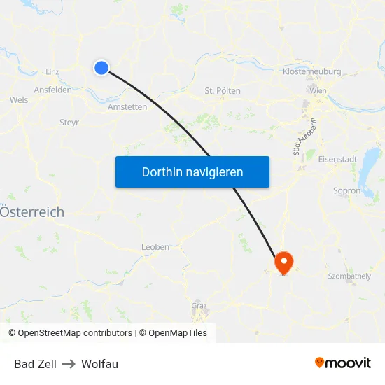 Bad Zell to Wolfau map