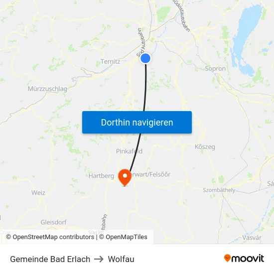 Gemeinde Bad Erlach to Wolfau map