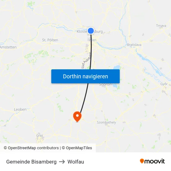 Gemeinde Bisamberg to Wolfau map