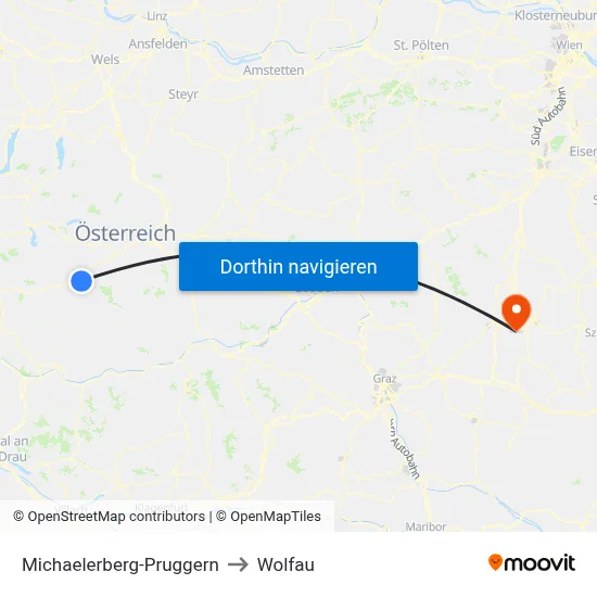 Michaelerberg-Pruggern to Wolfau map