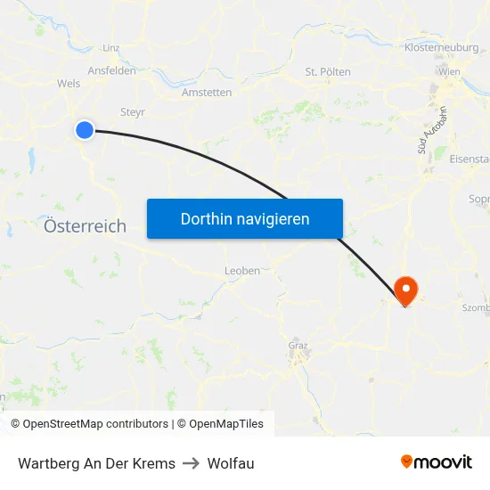 Wartberg An Der Krems to Wolfau map