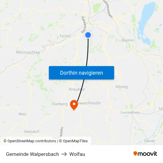 Gemeinde Walpersbach to Wolfau map