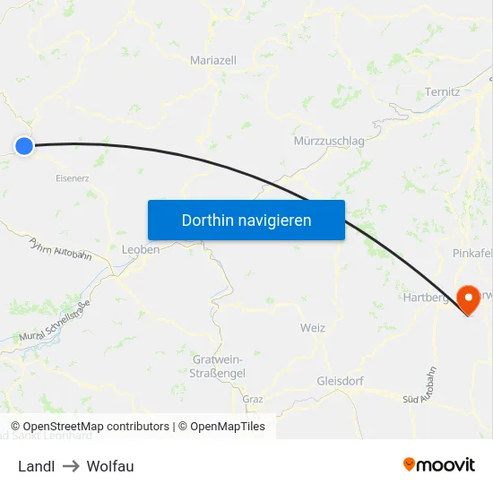 Landl to Wolfau map