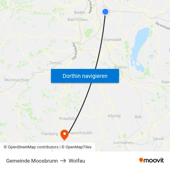 Gemeinde Moosbrunn to Wolfau map