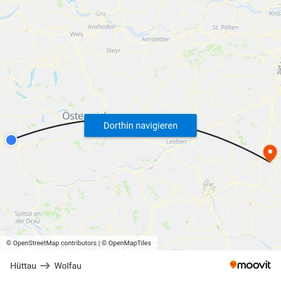 Hüttau to Wolfau map