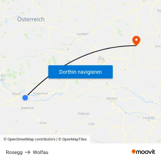 Rosegg to Wolfau map