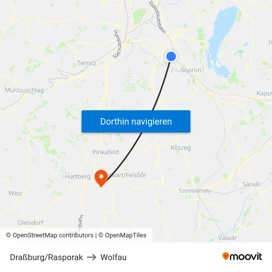 Draßburg/Rasporak to Wolfau map
