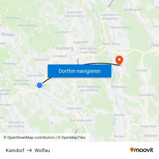 Kaindorf to Wolfau map