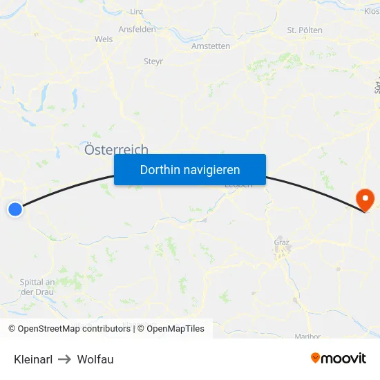 Kleinarl to Wolfau map