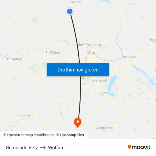 Gemeinde Retz to Wolfau map