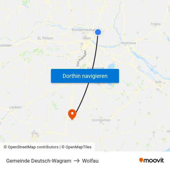 Gemeinde Deutsch-Wagram to Wolfau map