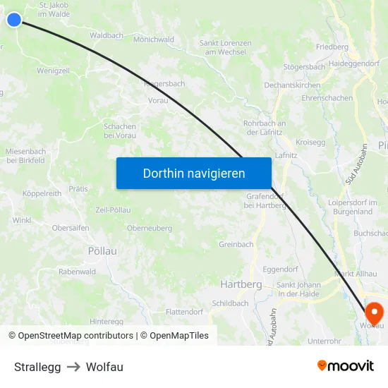 Strallegg to Wolfau map