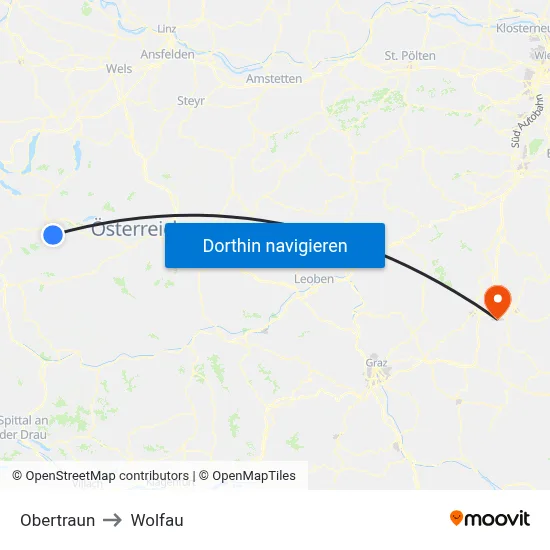 Obertraun to Wolfau map